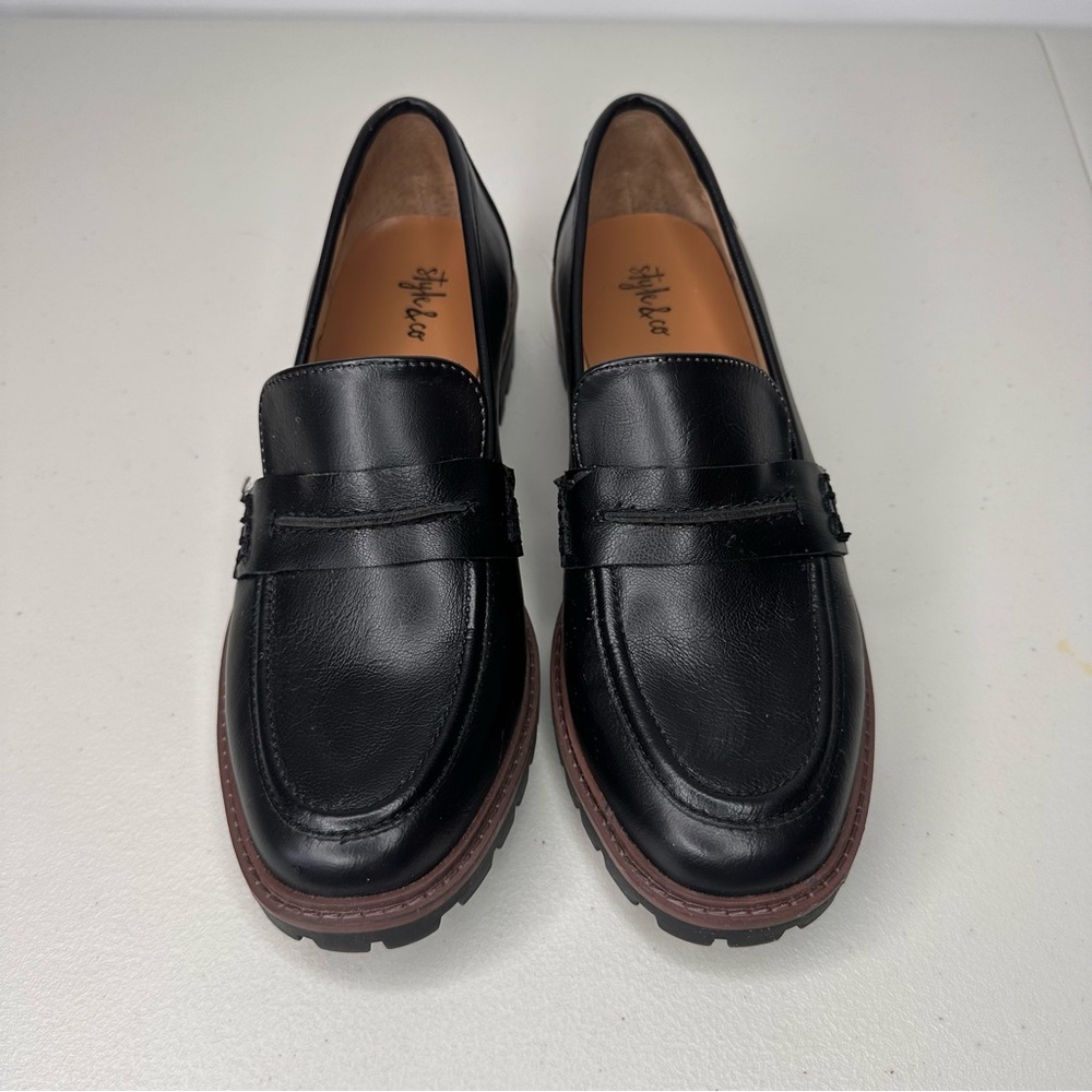 Style & Co. Wandaa Black Loafer Women's 6.5 M Round Toe Slip-On Lug Flat Shoes